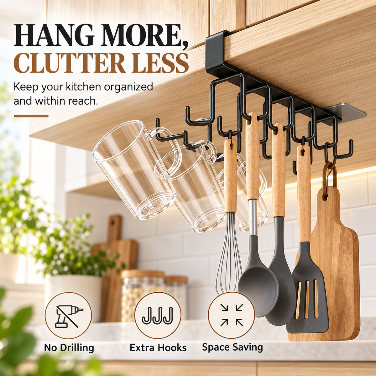 Under-Cabinet Hanging Hook Rack