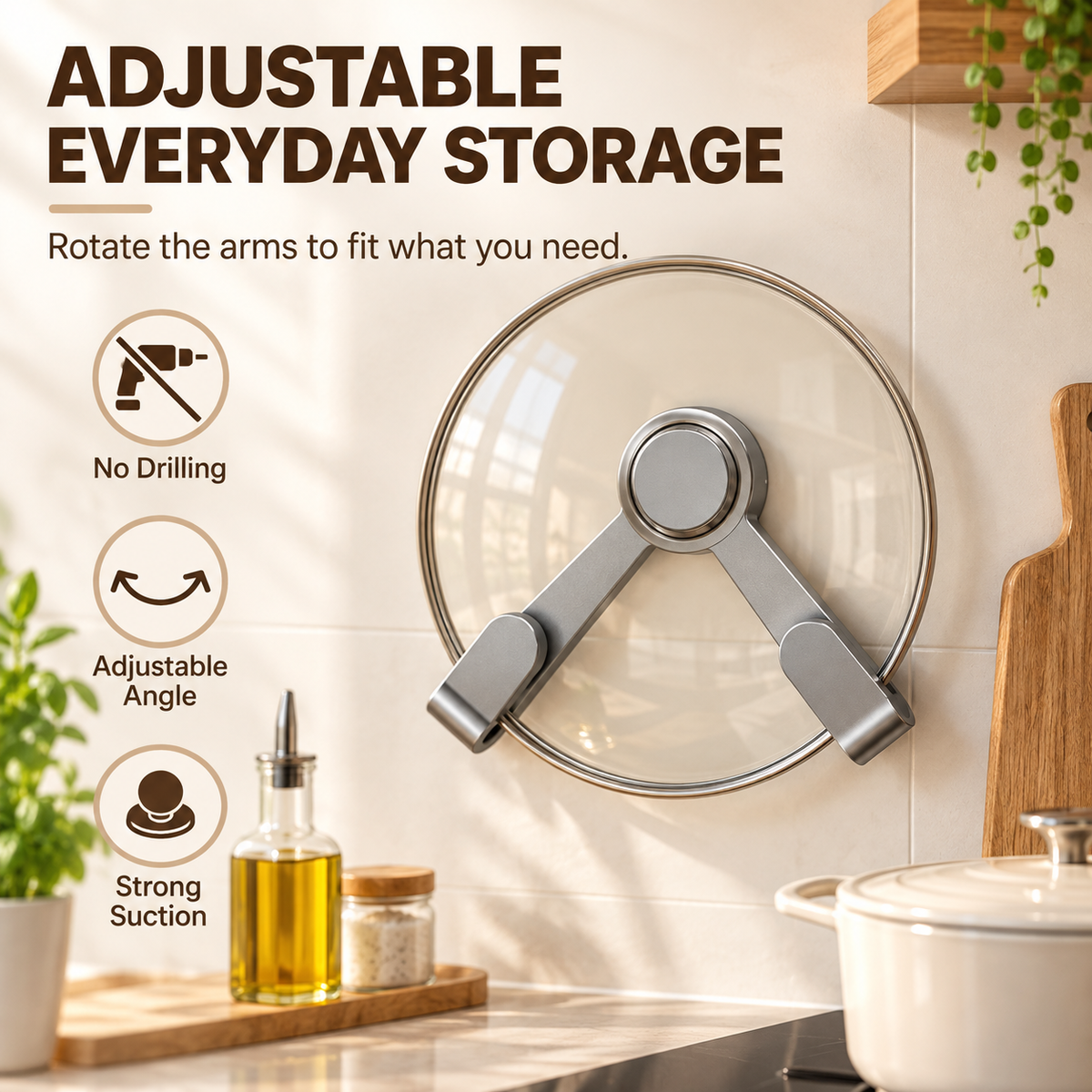 Adjustable Suction Cup Pot Lid Rack