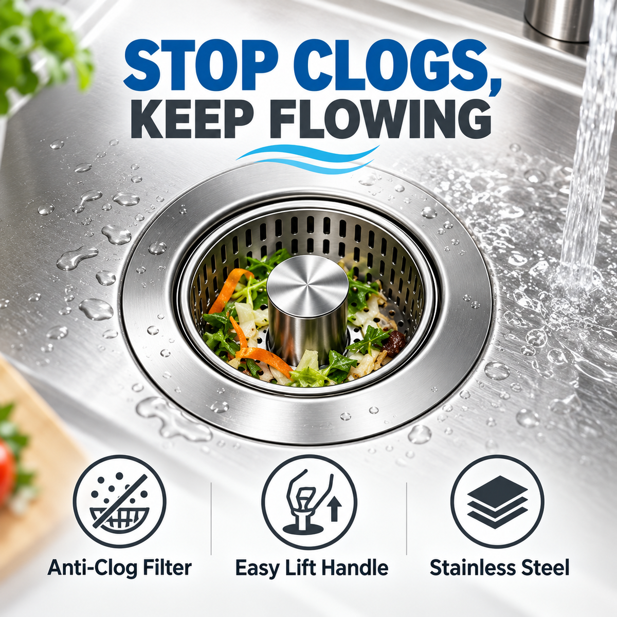 Pop-Up Sink Drain Strainer
